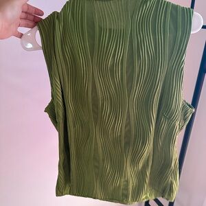 Olive Green Sleeveless Top Swirly Retro